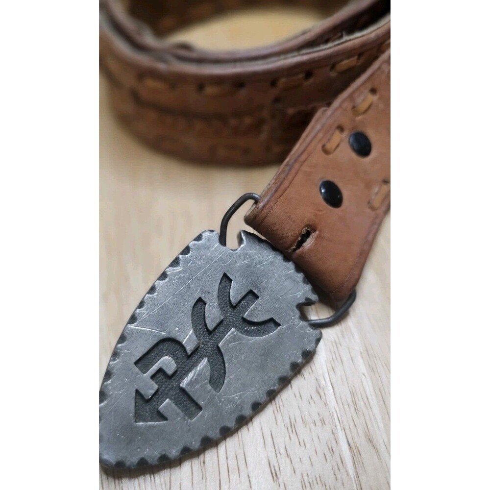 Vintage 1977 Sid Bell Originals Leather Belt Purtan Pewter Arrowhead Buckle 38